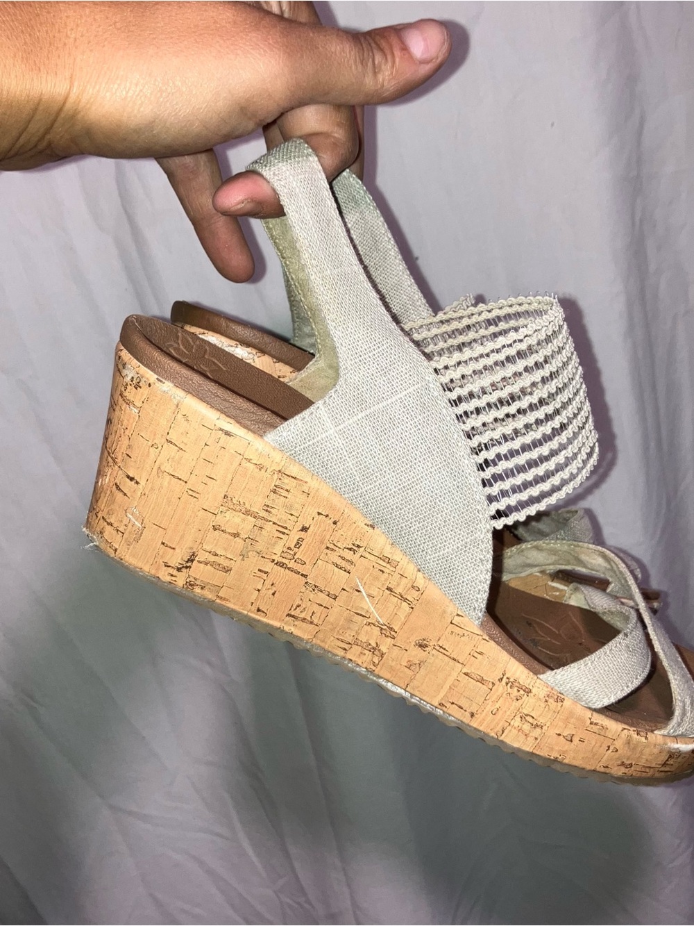 Women's Beige Skechers Cork Wedge Sandals